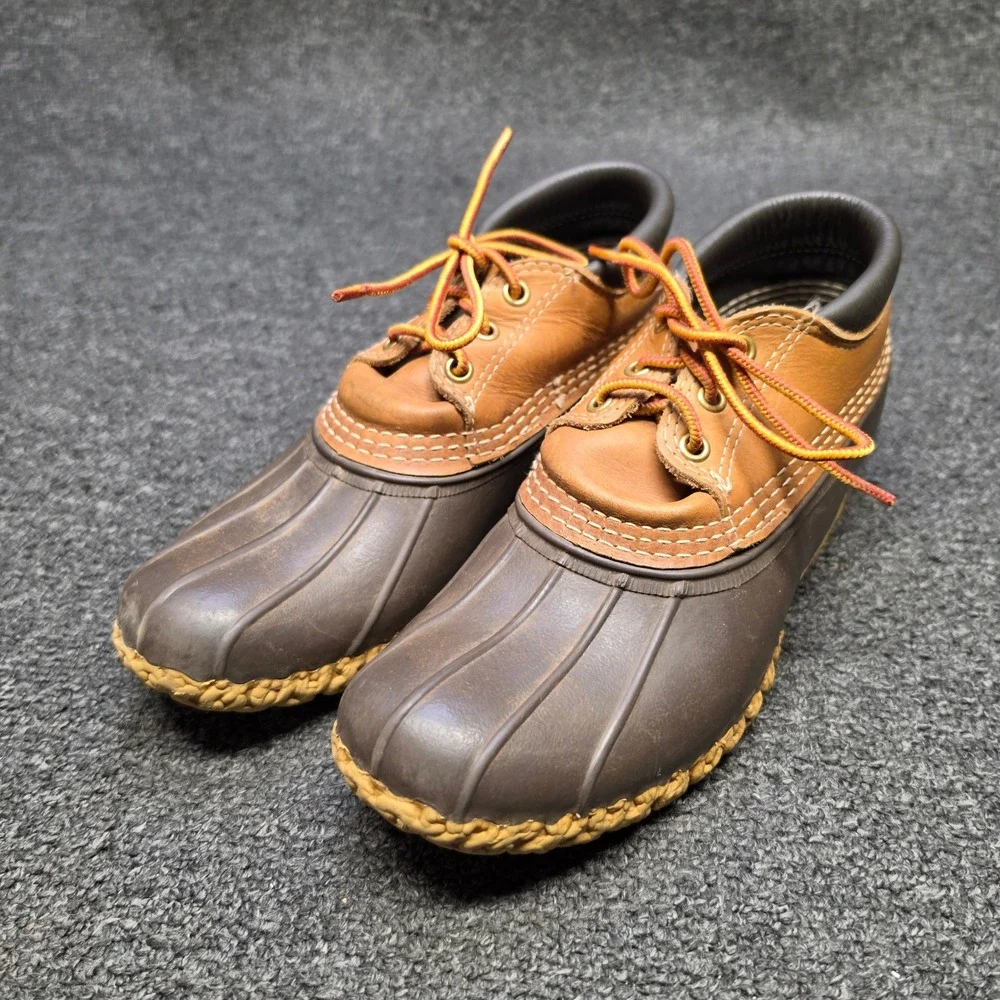 VTG LL Bean Duck Boots Brown Womens 8 N Waterproof Low Top Gum Shoes Leather